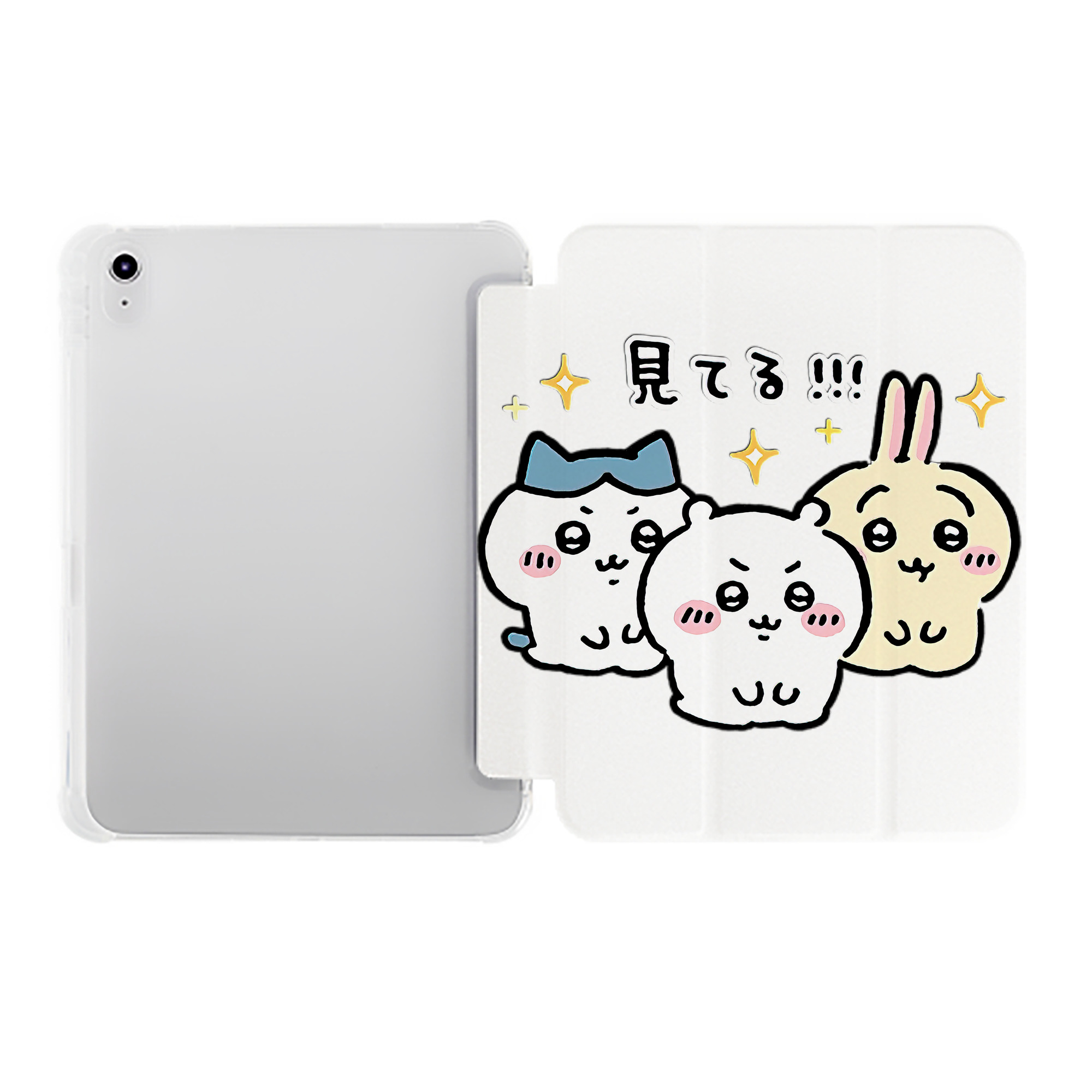 （画像用） ちいかわ ハチワレ Chii-kawa hachiware IPad ケース ペン収納付き 三つ折りスタンド PUレザー×シリコン 対応機種9.5/10.5/10.9インチ